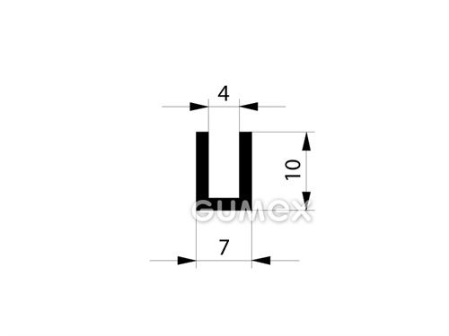 Gumový profil tvaru "U", 10x7/4mm, 70°ShA, EPDM, -40°C/+100°C, čierny